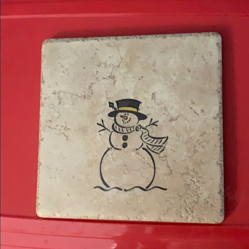 SOLD - Handmade Snowman trivet dec. tile - Picture 1 of 2
